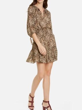 Rebecca Taylor Klynx leopard print smocked silk blend dress